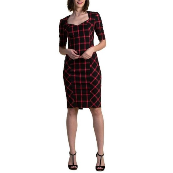 Trina Turk Black and Red Plaid Midi Dress - Picture 2 of 8